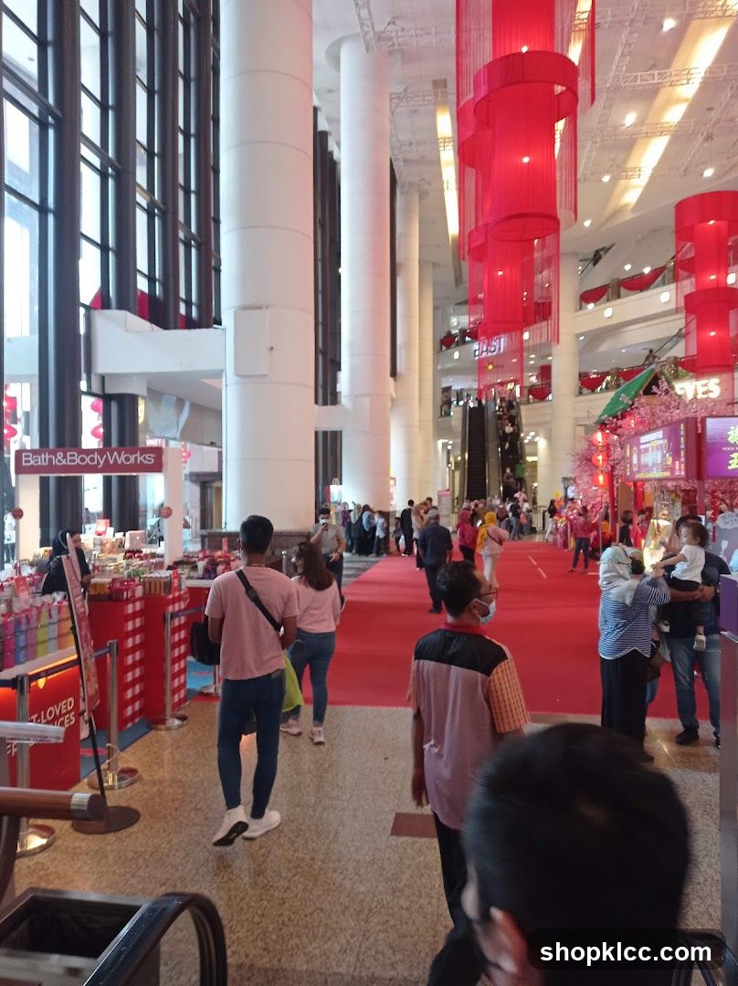 Shopping Mall Interior with Red Decorations