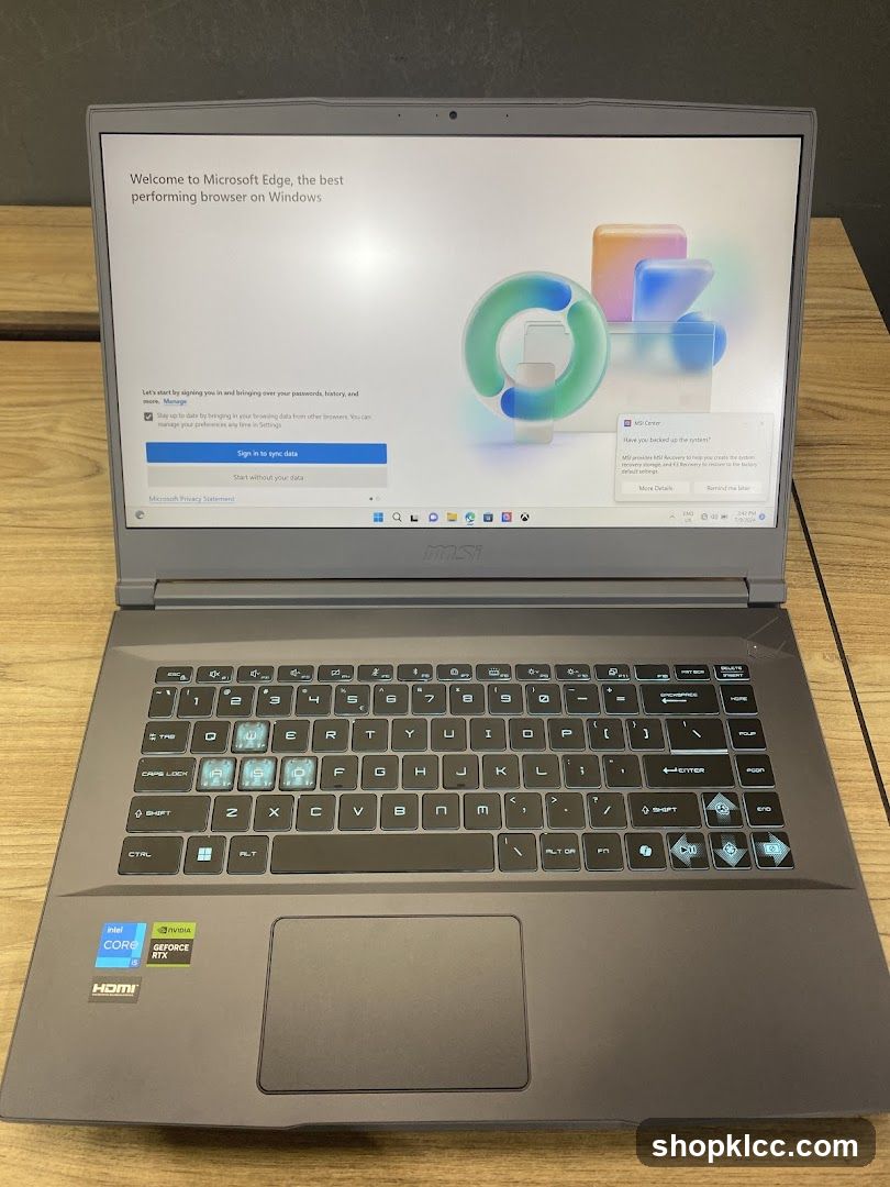 MSI Laptop with Microsoft Edge Welcome Screen