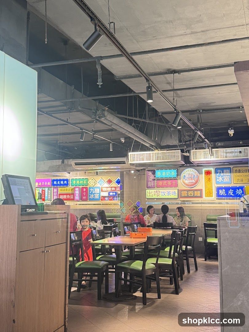 Restaurant Interior with Neon Signs