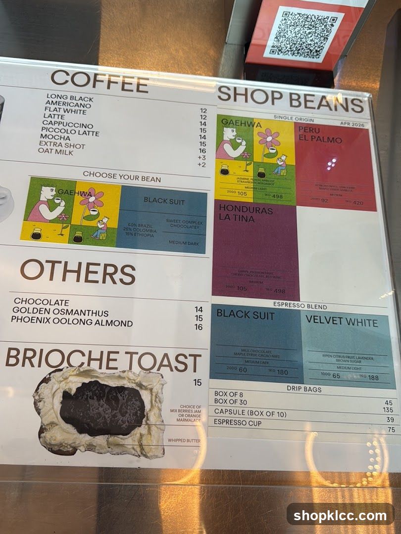 Coffee and Shop Beans Menu