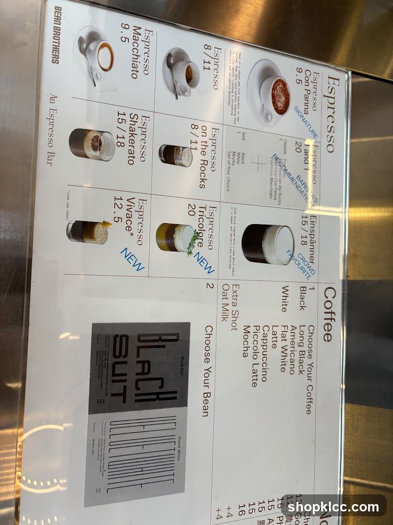 Bean Brothers Espresso Menu