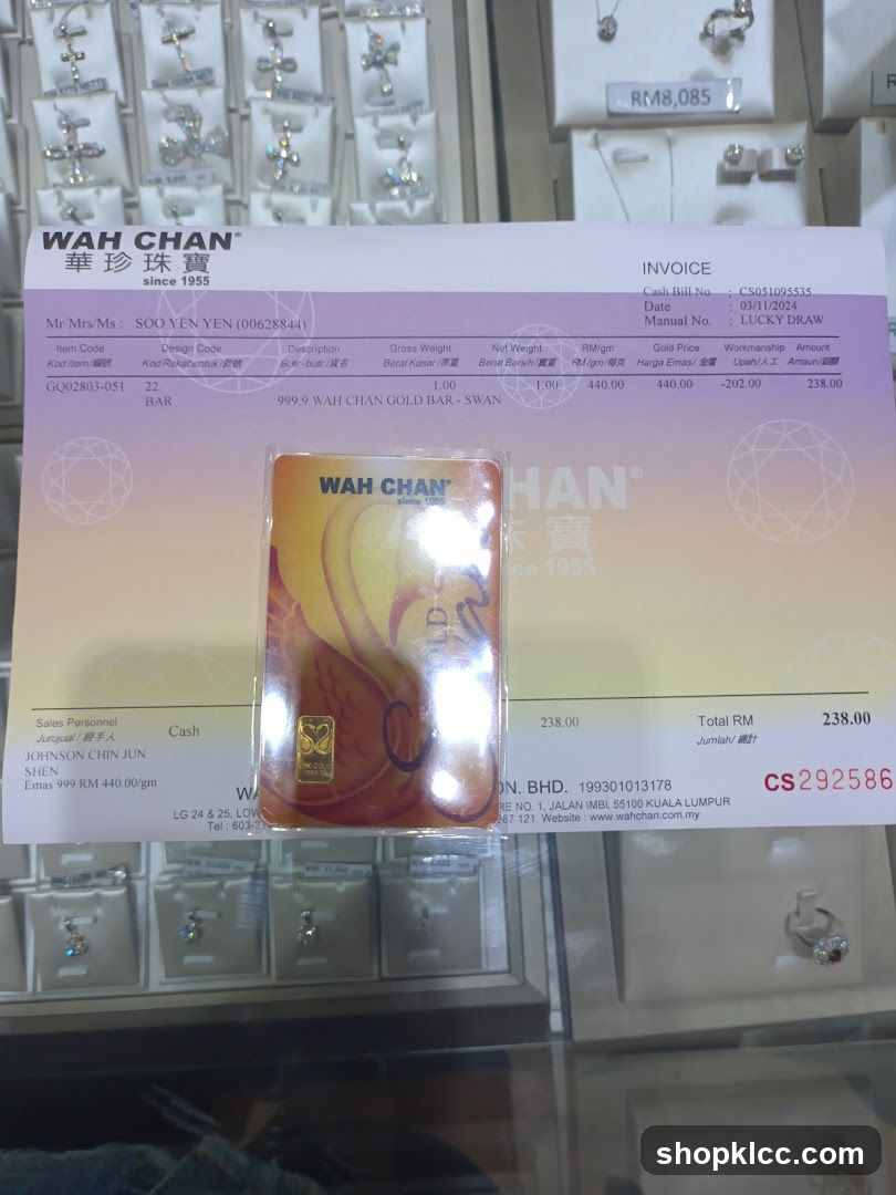 Wah Chan Gold Bar Invoice