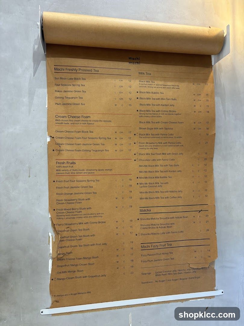 Machi Freshly Pressed Tea & Milk Tea Menu