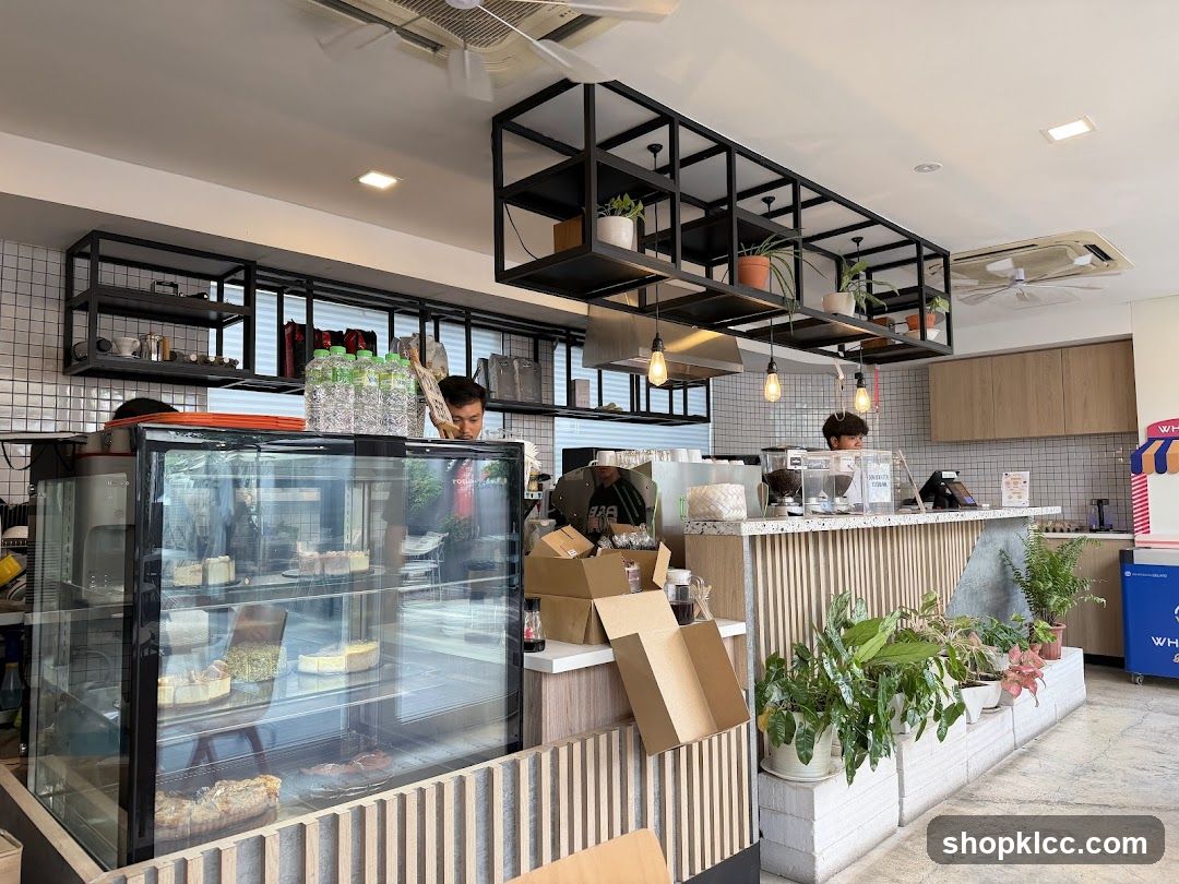 Cafe Interior with Display Cases and Counter
