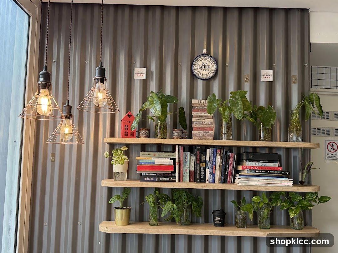 Shelving with plants and books