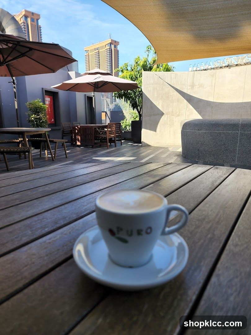 Outdoor seating area with coffee
