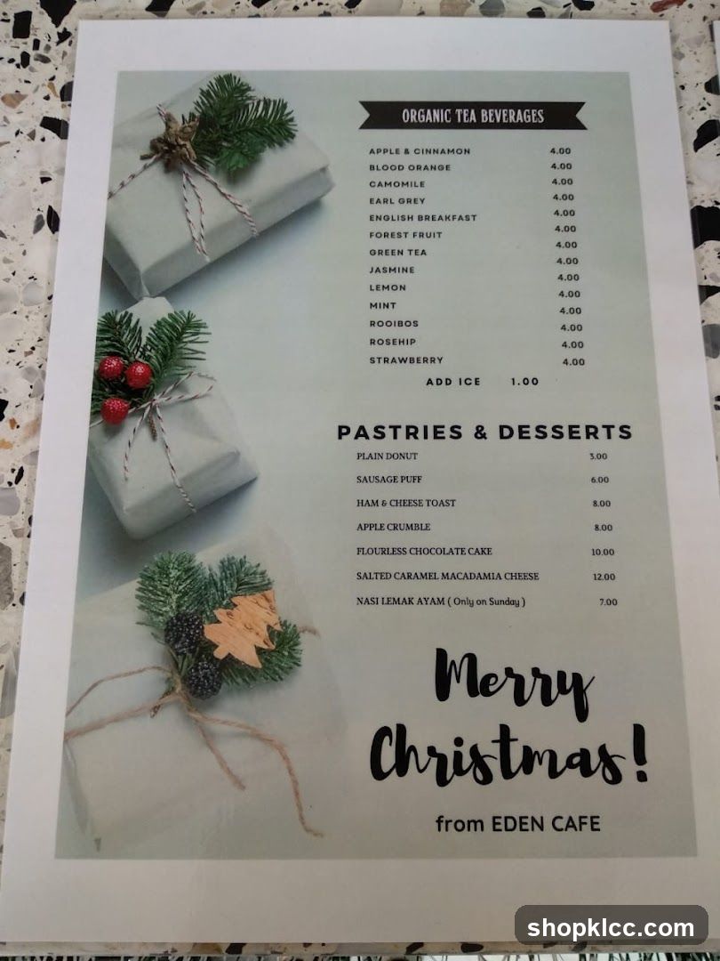 Organic Tea Beverages and Pastries & Desserts Menu