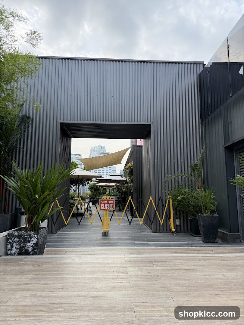 Outdoor Seating Area with Closed Sign