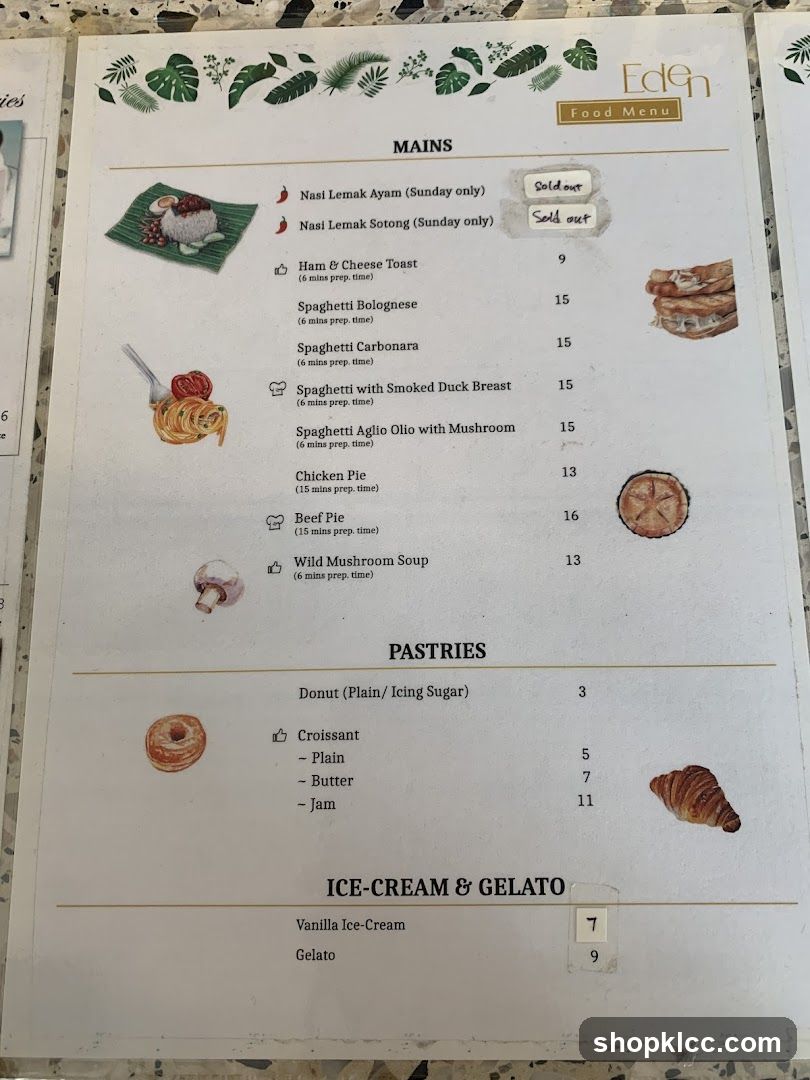 Eden Food Menu