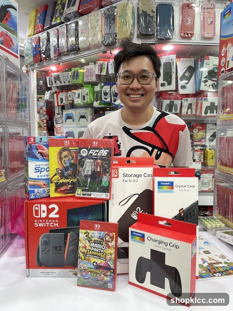 Man with Nintendo Switch Games and Accessories