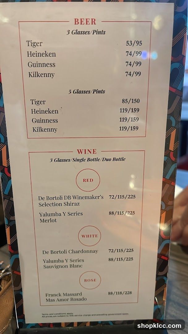 BEER AND WINE MENU
