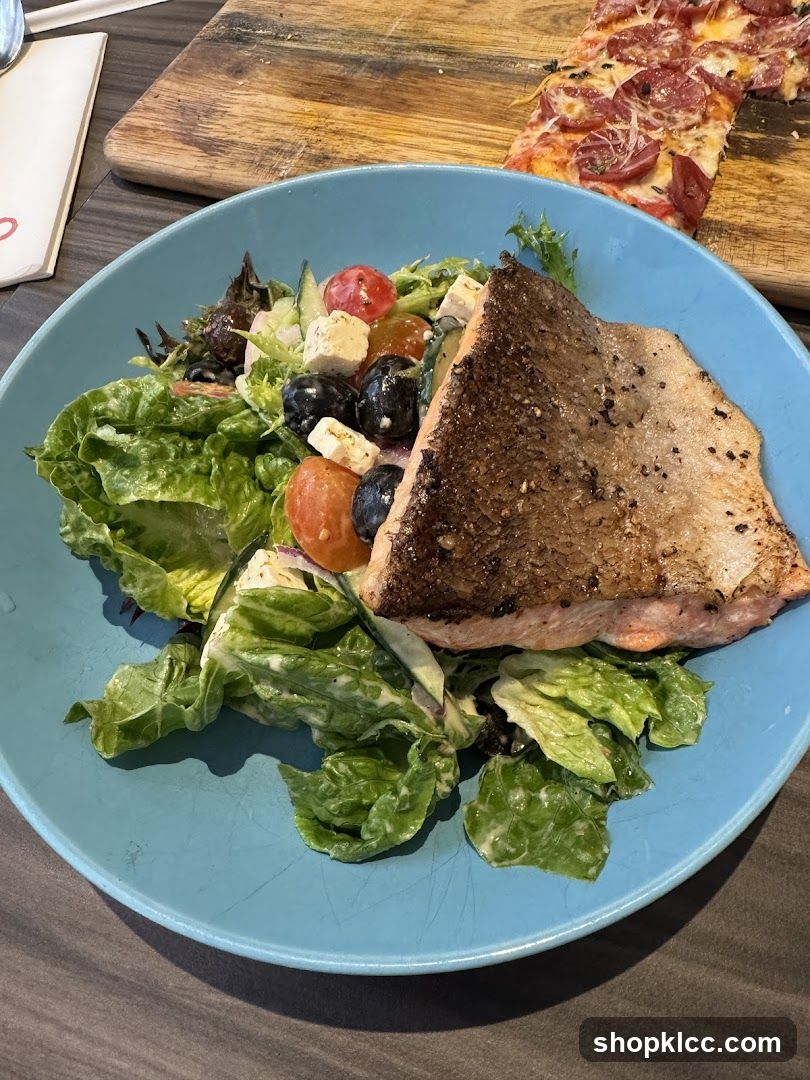 Salmon Salad and Pepperoni Pizza