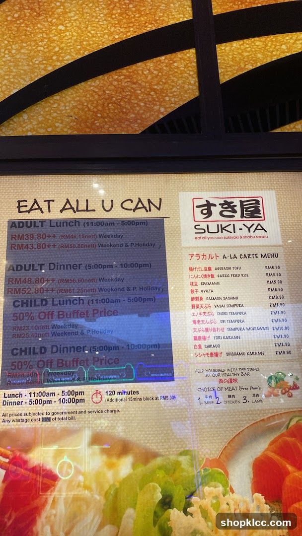 SUKI-YA Eat All You Can Sukiyaki & Shabu Shabu Menu