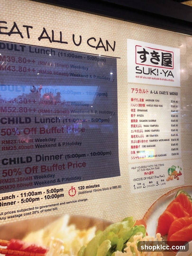 SUKI-YA Eat All You Can Sukiyaki & Shabu Shabu Menu