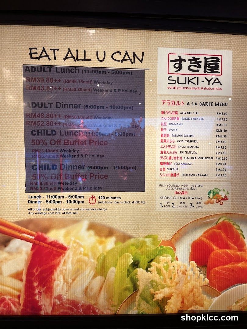 SUKI-YA Eat All You Can Sukiyaki & Shabu Shabu Menu