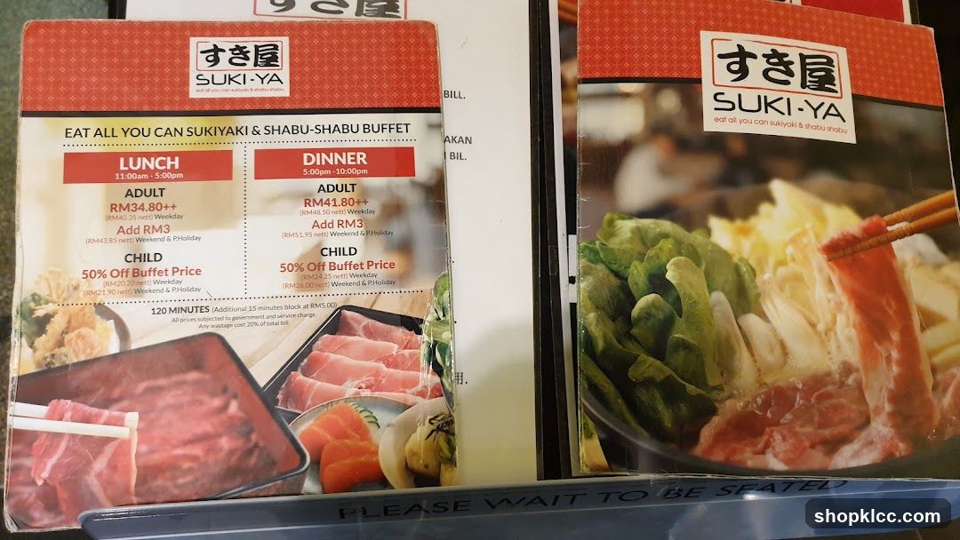 SUKI-YA Eat All You Can Sukiyaki & Shabu-Shabu Buffet Menu
