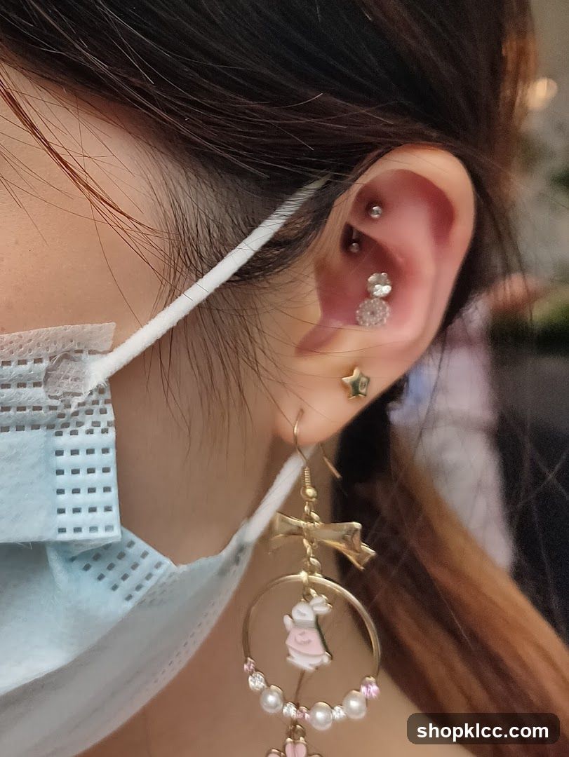Woman with Ear Piercings and Dangle Earring
