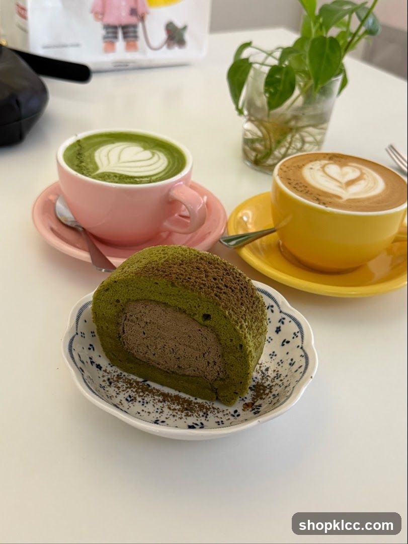 Matcha Roll Cake and Coffee