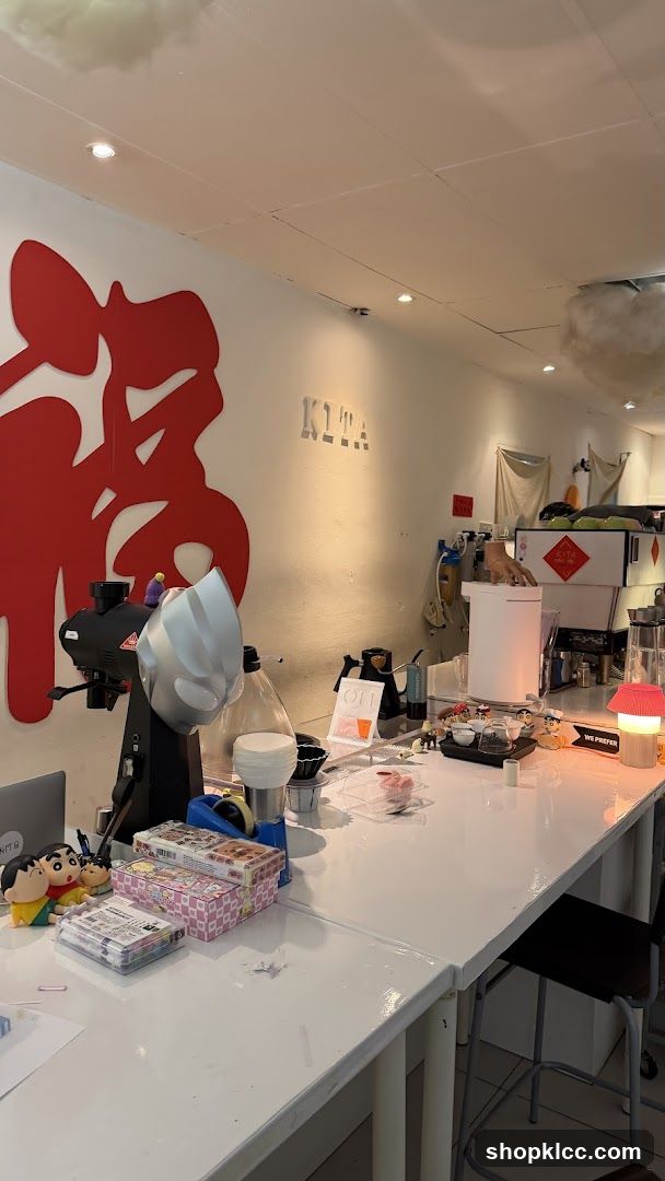 Coffee shop counter with decorations