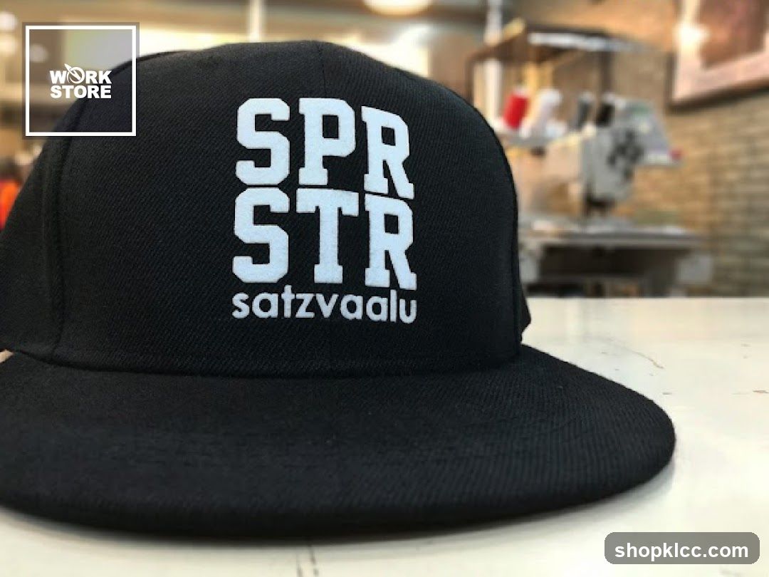 Black cap with white text