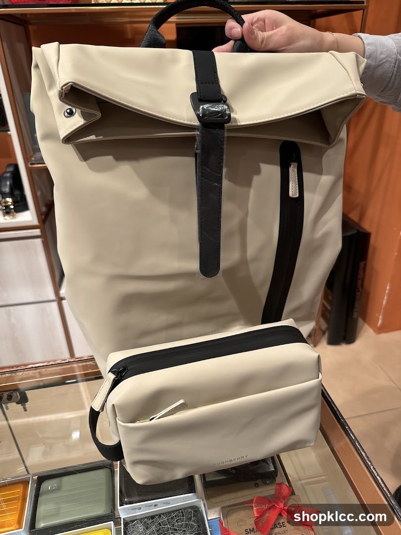 Beige Backpack and Pouch