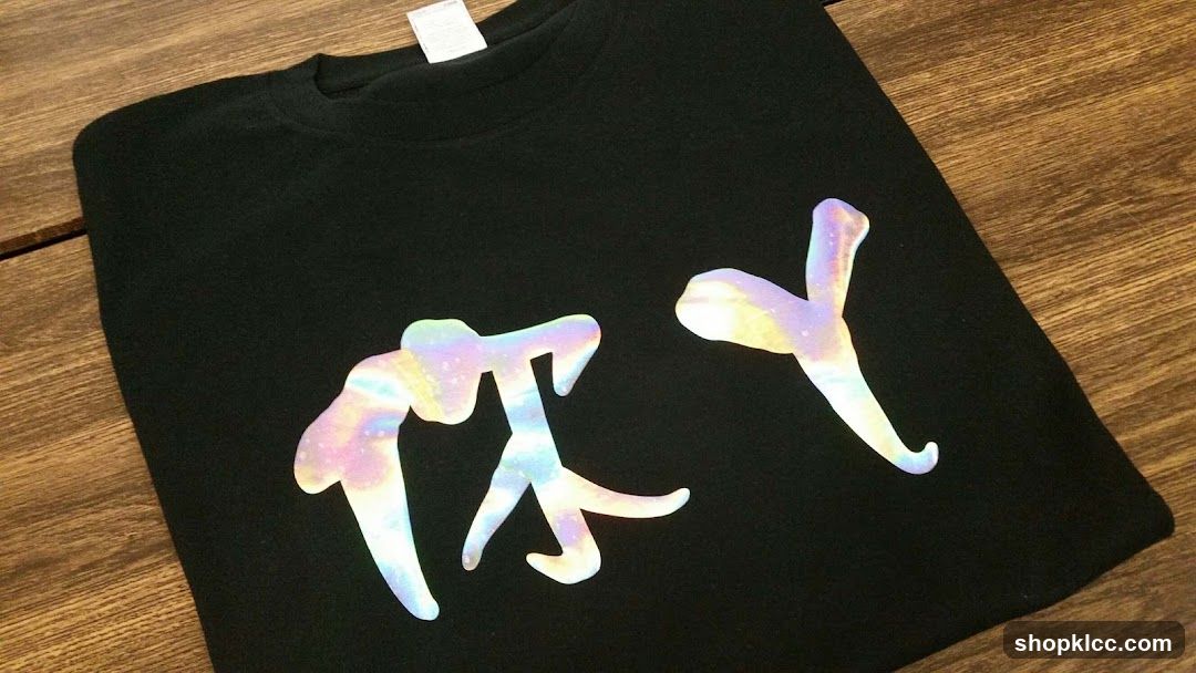 Black T-shirt with iridescent graphic