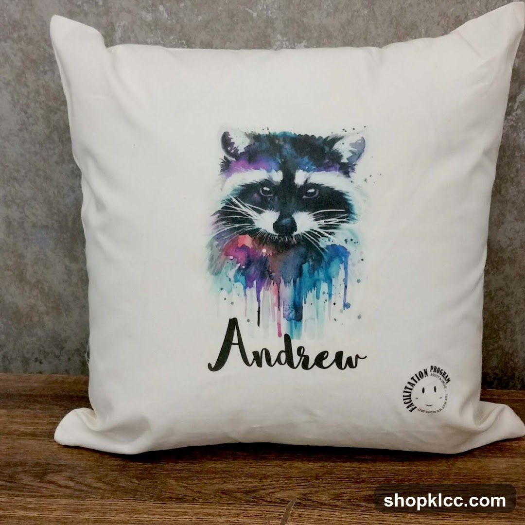 Pillow with Raccoon Design