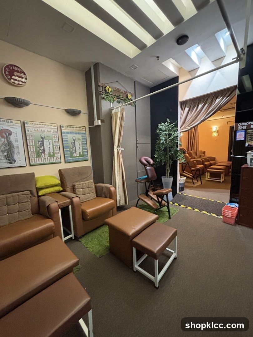 Massage chairs and waiting area