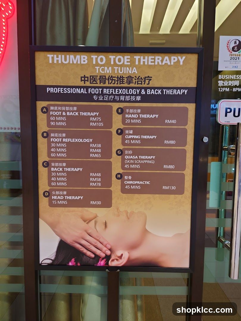 Thumb to Toe Therapy TCM Tuina Menu