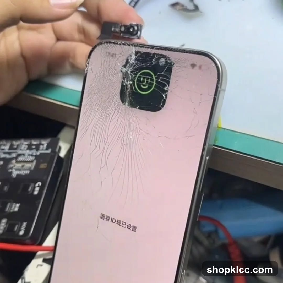 Cracked iPhone Screen with Face ID Setup