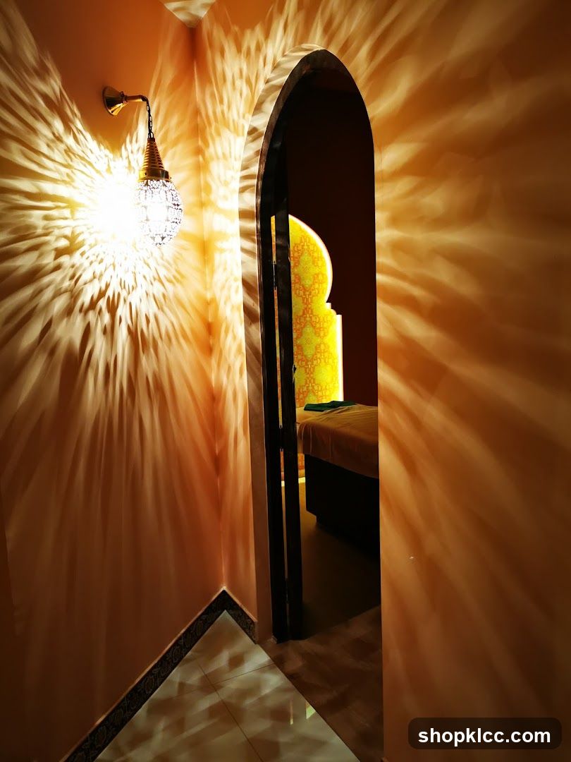 Moroccan-style spa interior with ornate lamp