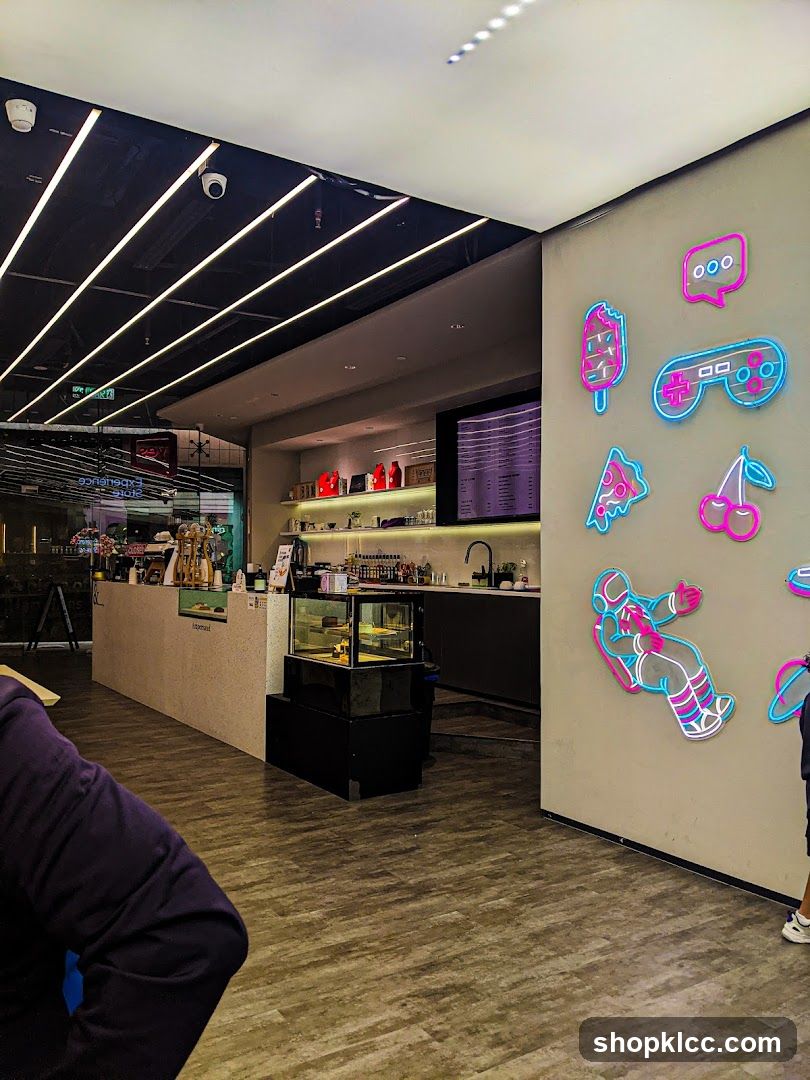 Cafe Interior with Neon Decorations