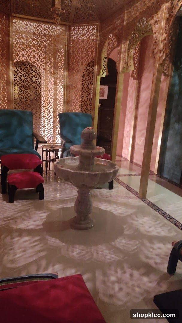 Moroccan-style lounge area with fountain