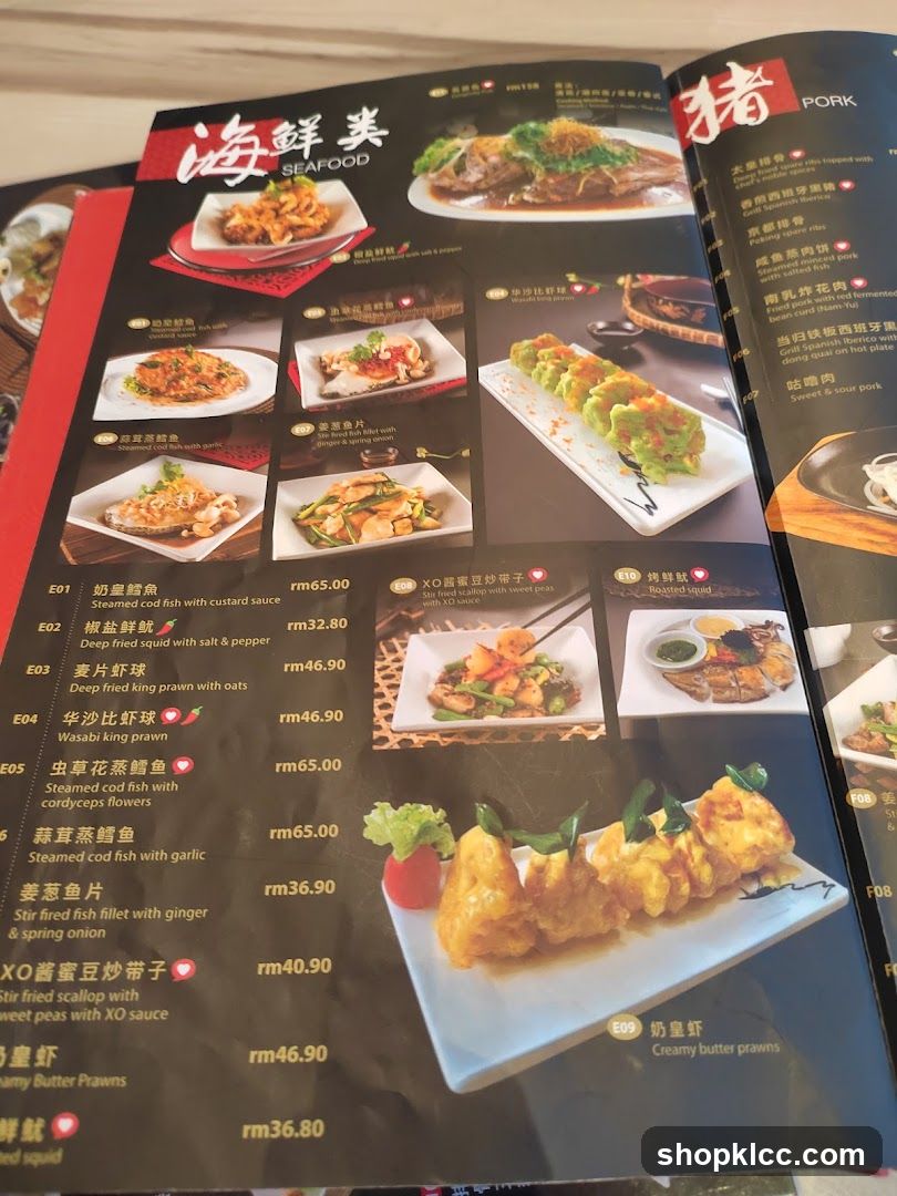 Seafood and Pork Menu