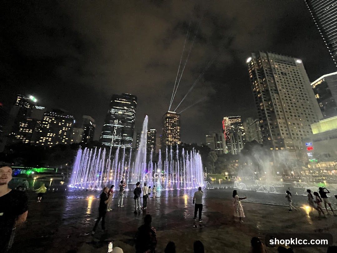 Nighttime Fountain Show in a City