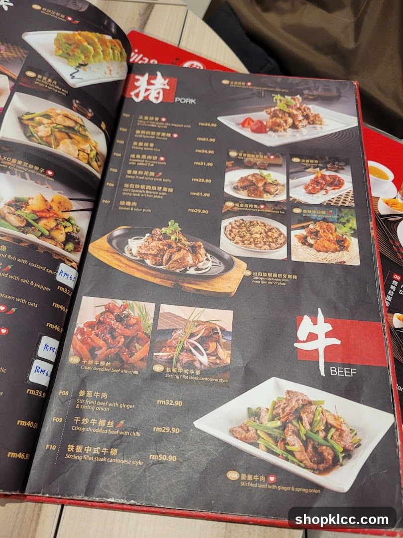 Pork and Beef Menu