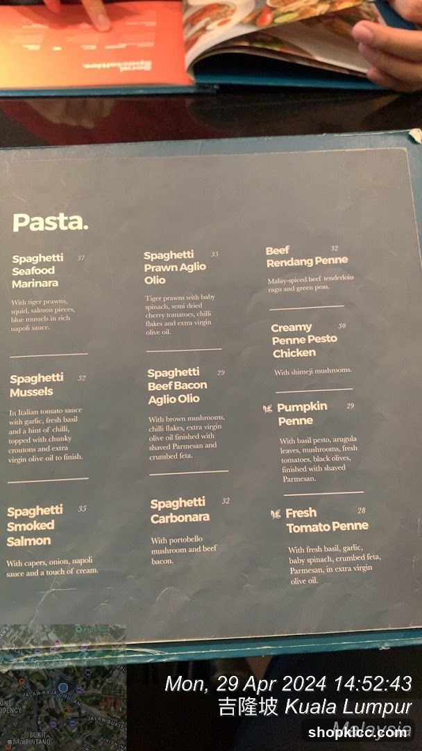 Pasta Menu