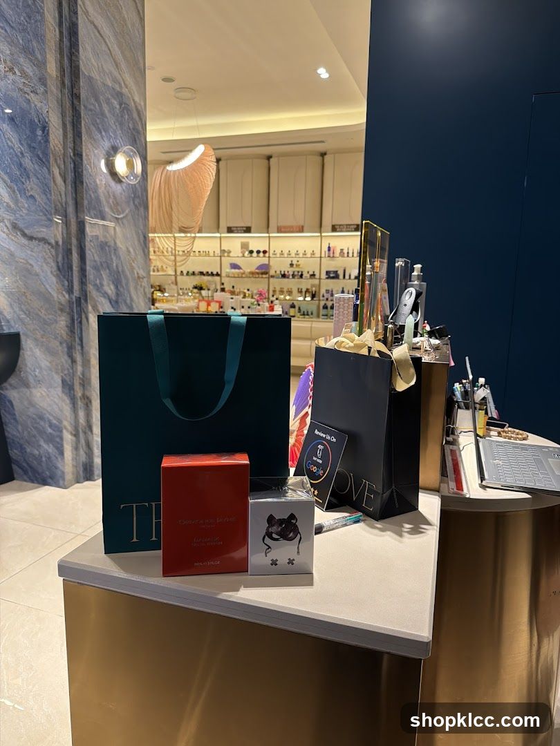 Counter with Shopping Bags and Products