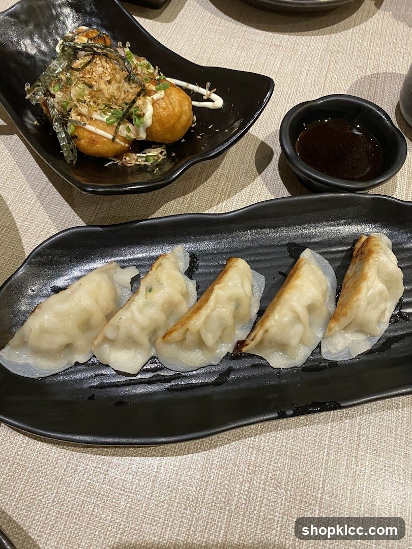 Pan-fried dumplings and takoyaki