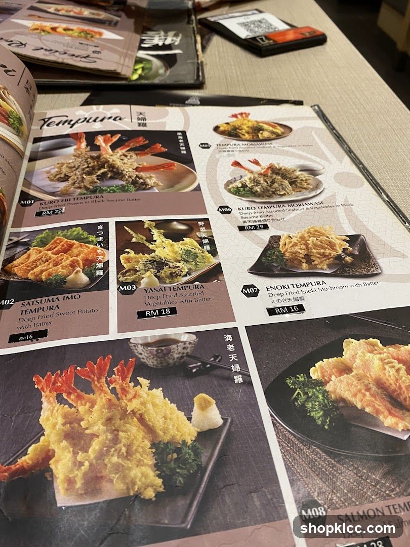 Tempura Menu
