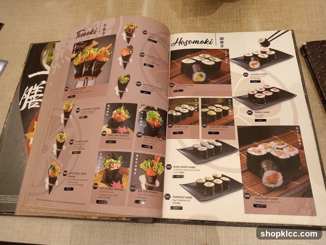 Temaki and Hosomaki Menu