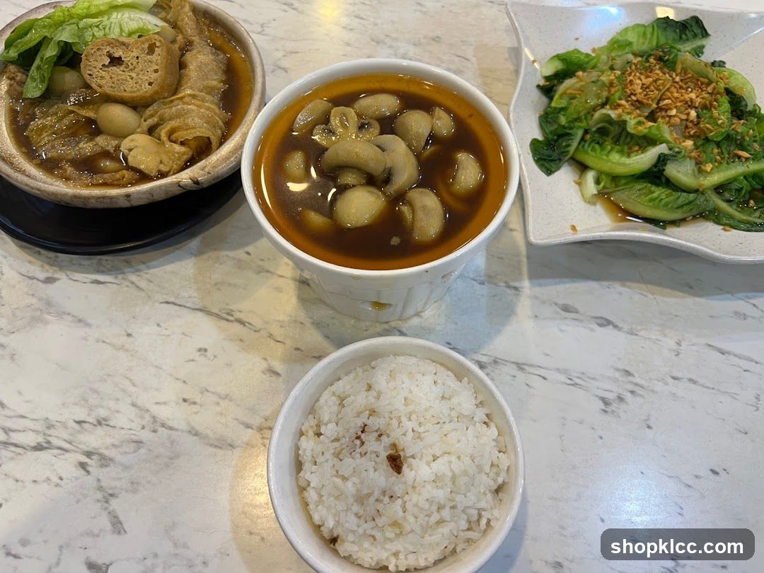 A Meal with Soup, Vegetables, and Rice