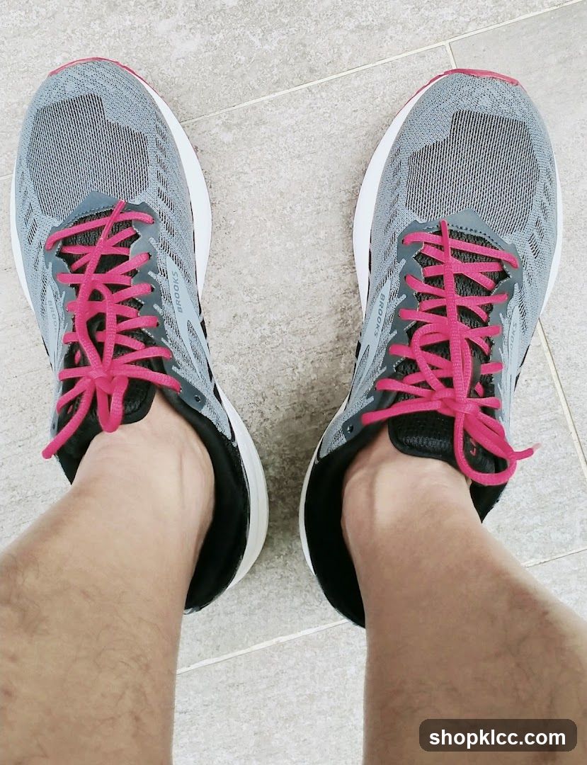 Gray Brooks Running Shoes with Pink Laces