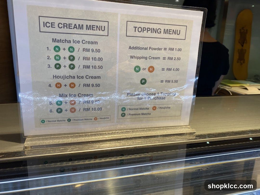 Ice Cream and Topping Menu