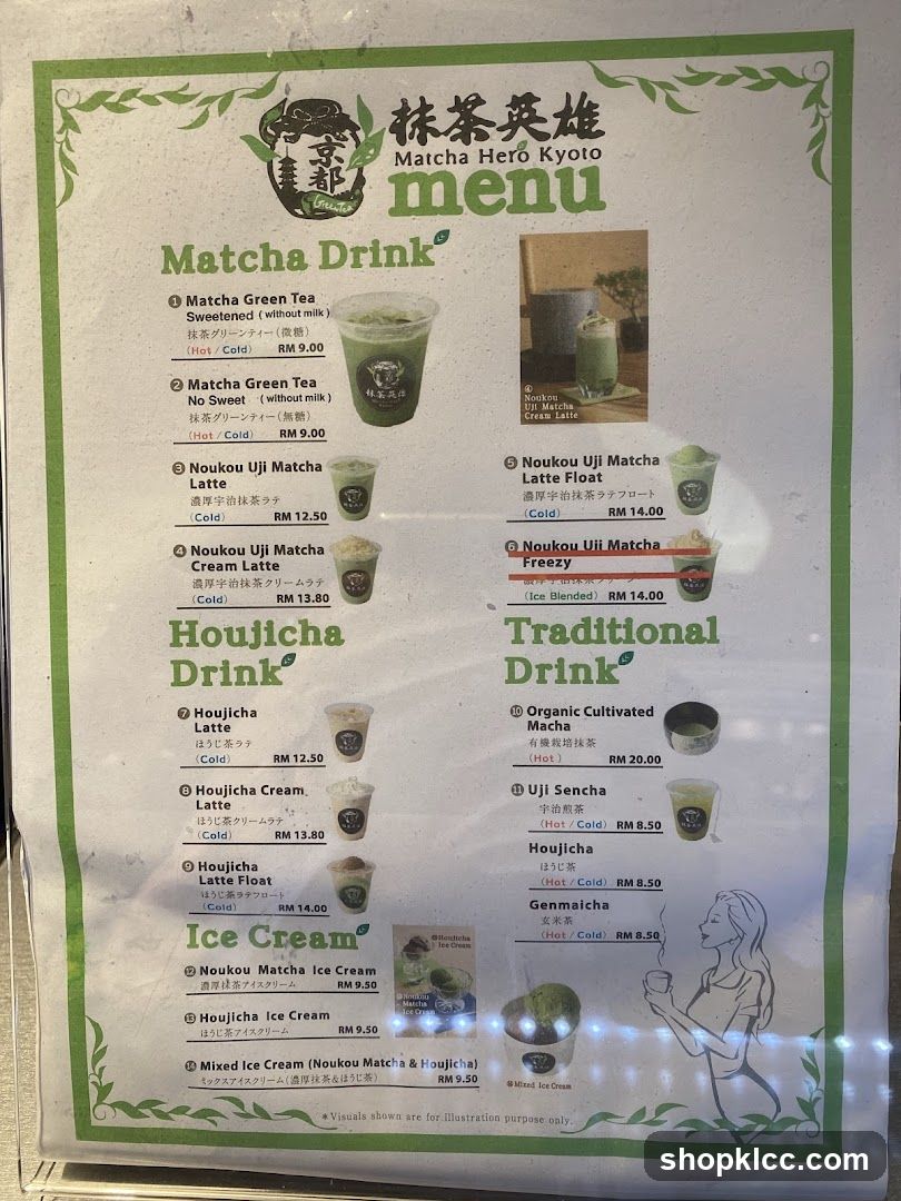 Matcha Hero Kyoto menu