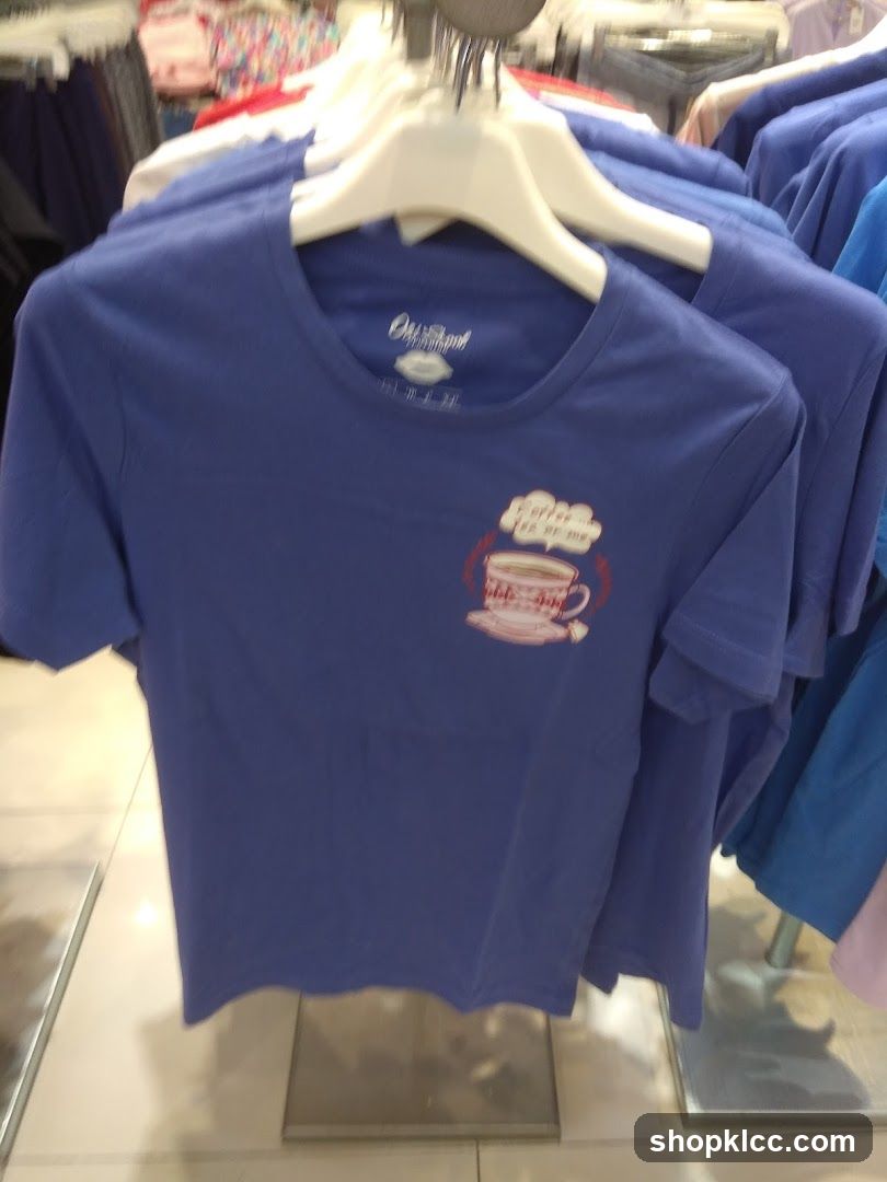 Blue T-shirt with coffee cup graphic