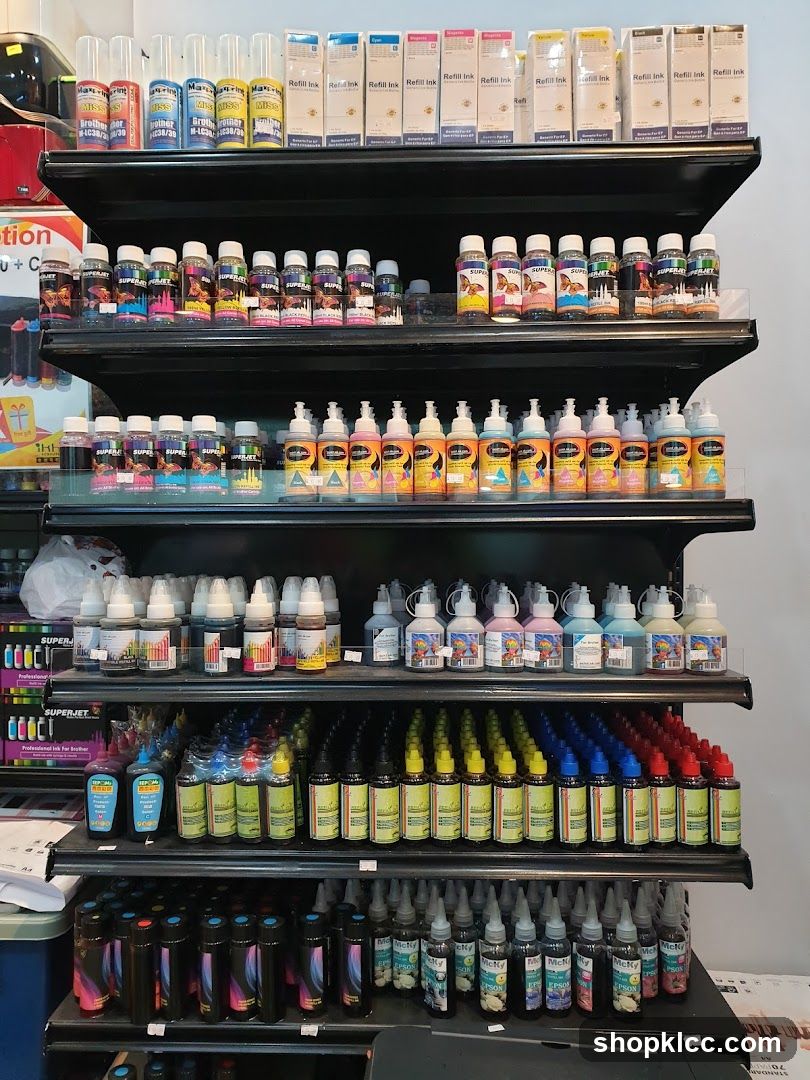 Bottles of Ink on Shelves