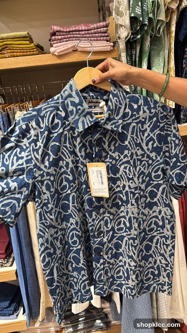 Blue and white patterned shirt