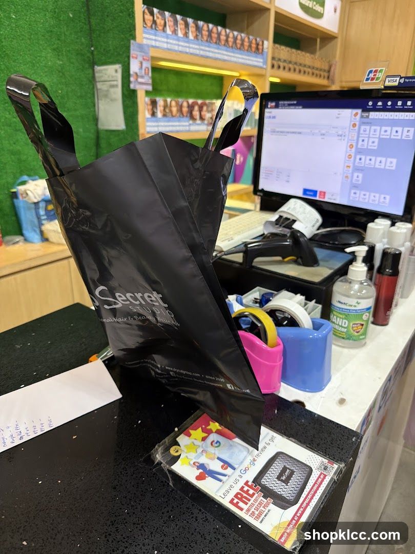 Counter with shopping bag and POS system