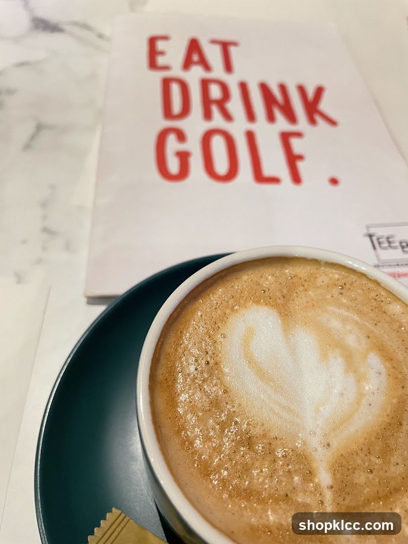 Coffee with "Eat Drink Golf" menu